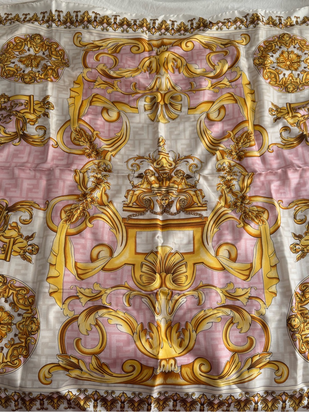 Fendi x Versace Fendace Silk Foulard Wrap Scarf Pink and Cream